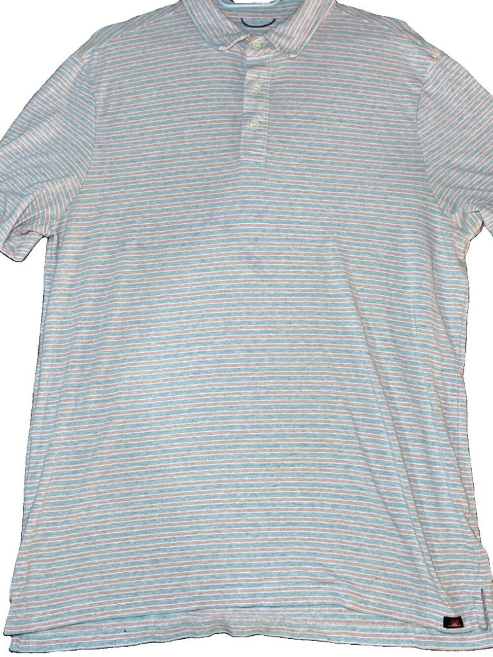 Faherty Brand Polo Shirt Mens L Blue Pink Striped Stretch Knit Nautical Summer